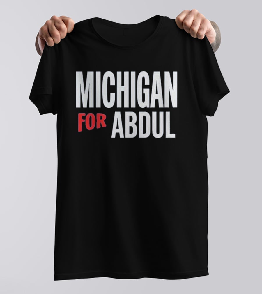 Michigan For Abdul Text Bold Red And White T-Shirt