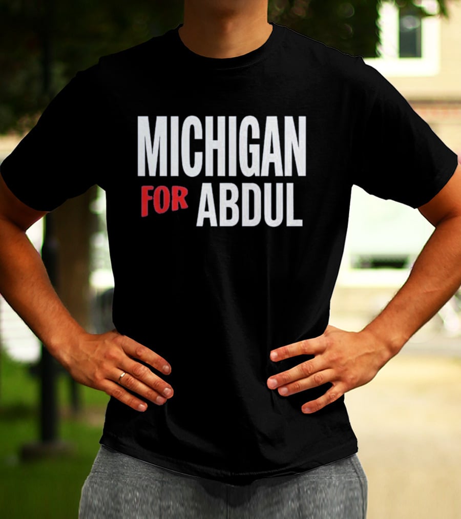 Michigan For Abdul Text Bold Red And White T-Shirt