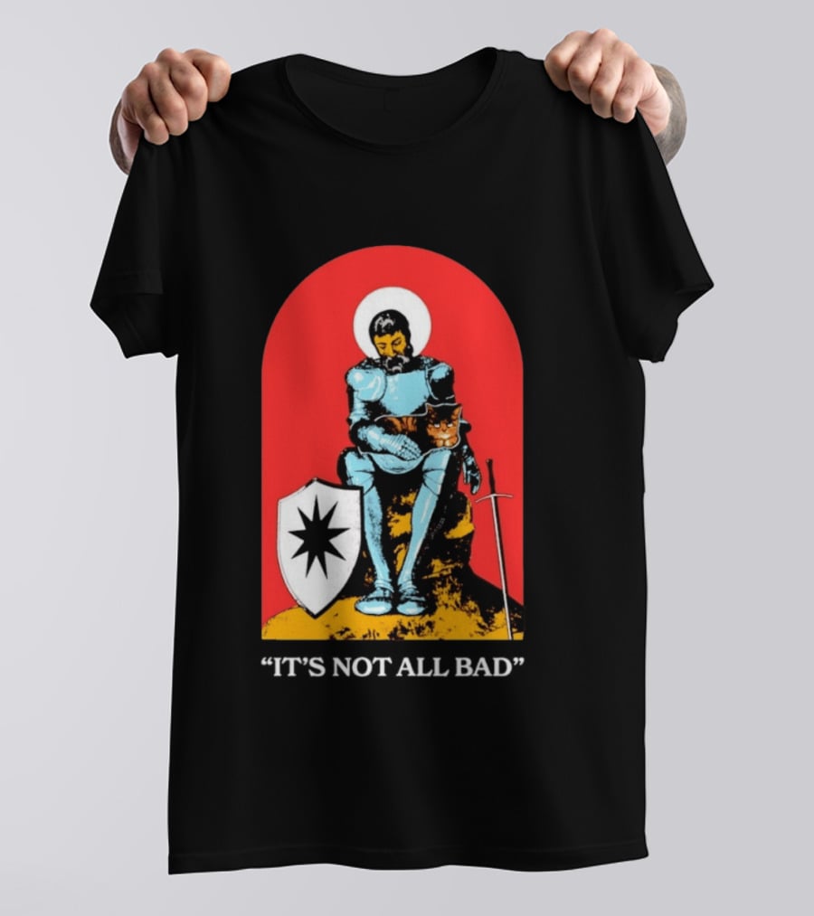 Knight With Armor And Cat Companion On Red T-Shirt
