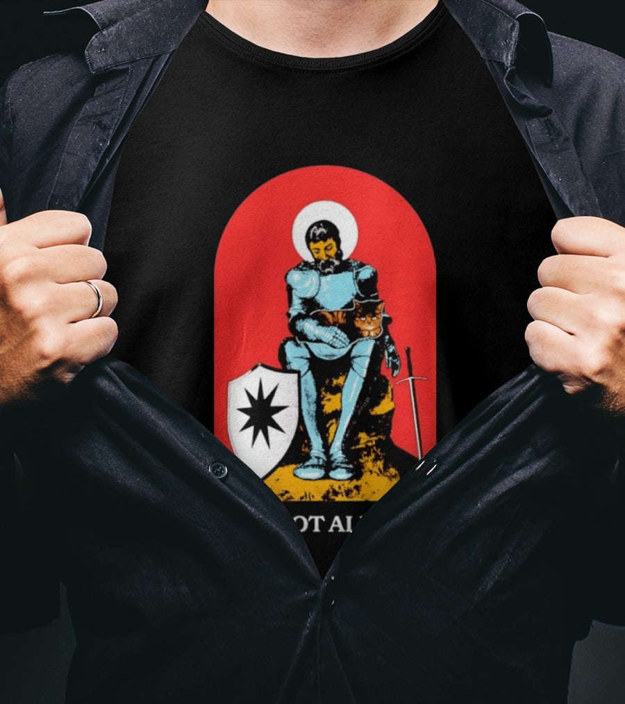 Knight With Armor And Cat Companion On Red T-Shirt