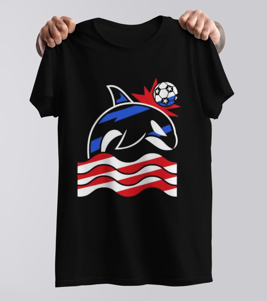 Wild Whale Red White And Blue Waves With Soccer Ball T-Shirt