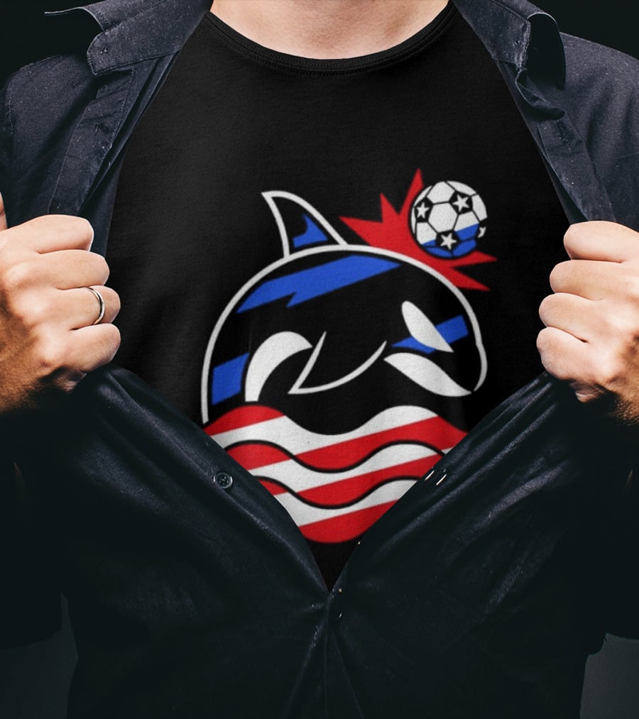 Wild Whale Red White And Blue Waves With Soccer Ball T-Shirt