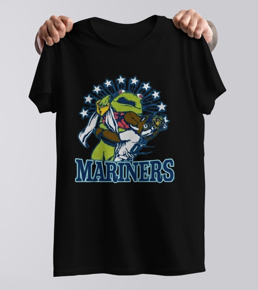 Mariner Moose Hugs Humpy Salmon With Mariners Stars T-Shirt