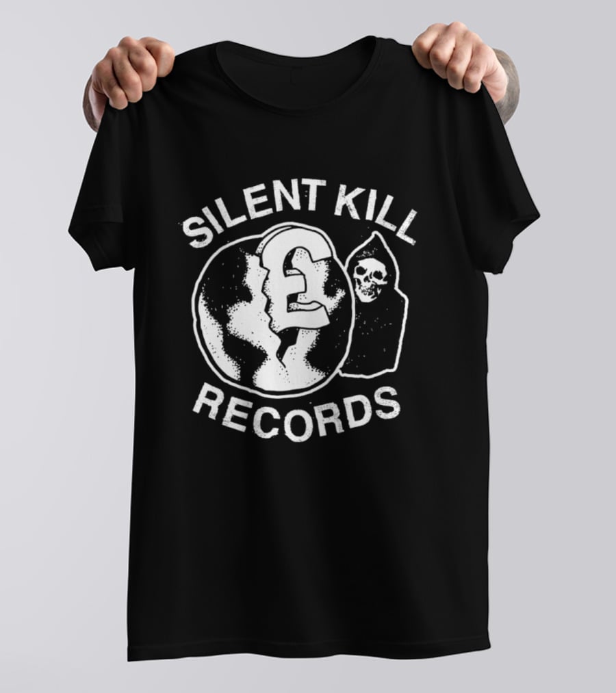 Silent Kill Records Skull Punk Logo Earth T-Shirt
