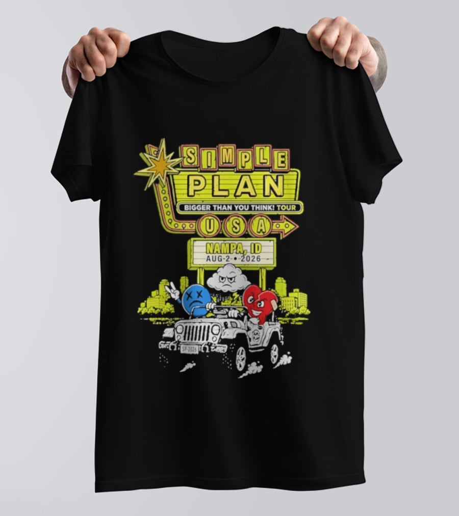 Simple Plan Bigger Than You Think Tour Nampa ID USA August 2 2026 T-Shirt