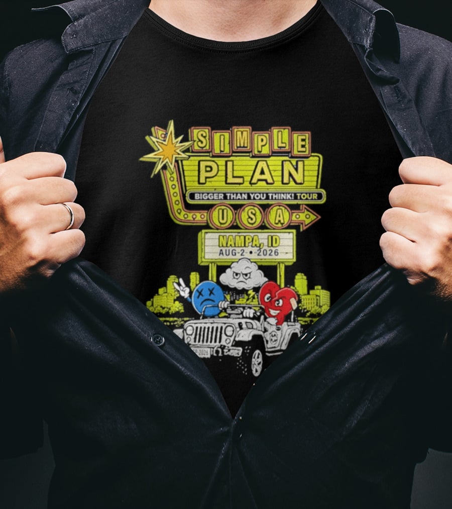 Simple Plan Bigger Than You Think Tour Nampa ID USA August 2 2026 T-Shirt