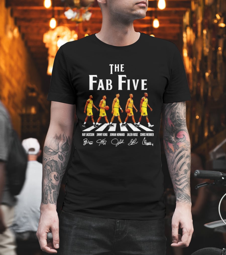 Michigan Wolverines Fab Five Ray Jackson Jimmy King Juwan Howard Jalen Rose Chris Webber Signatures T-Shirt