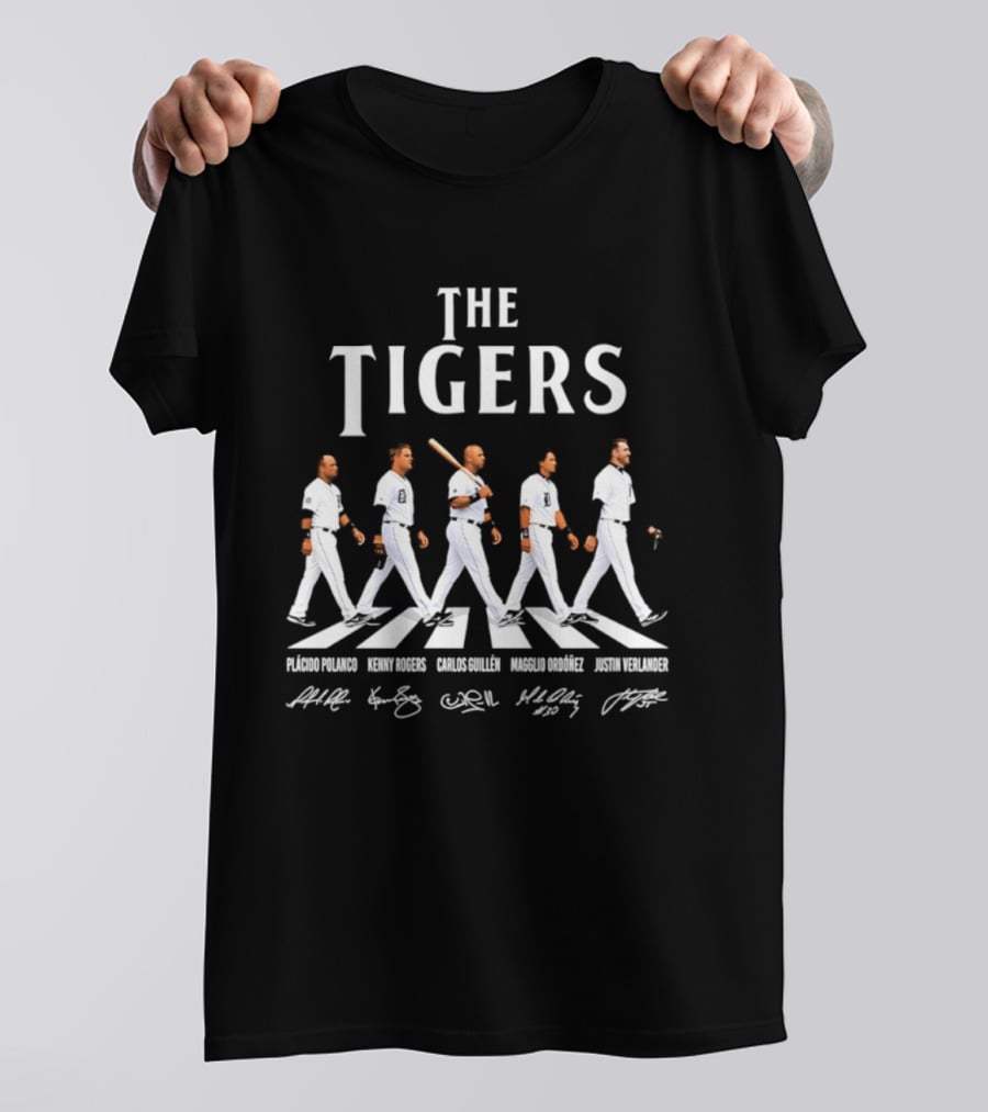 The Tigers Plácido Polanco Kenny Rogers Carlos Guillén Magglio Ordóñez Justin Verlander Detroit Abbey Road Baseball Players T-Shirt
