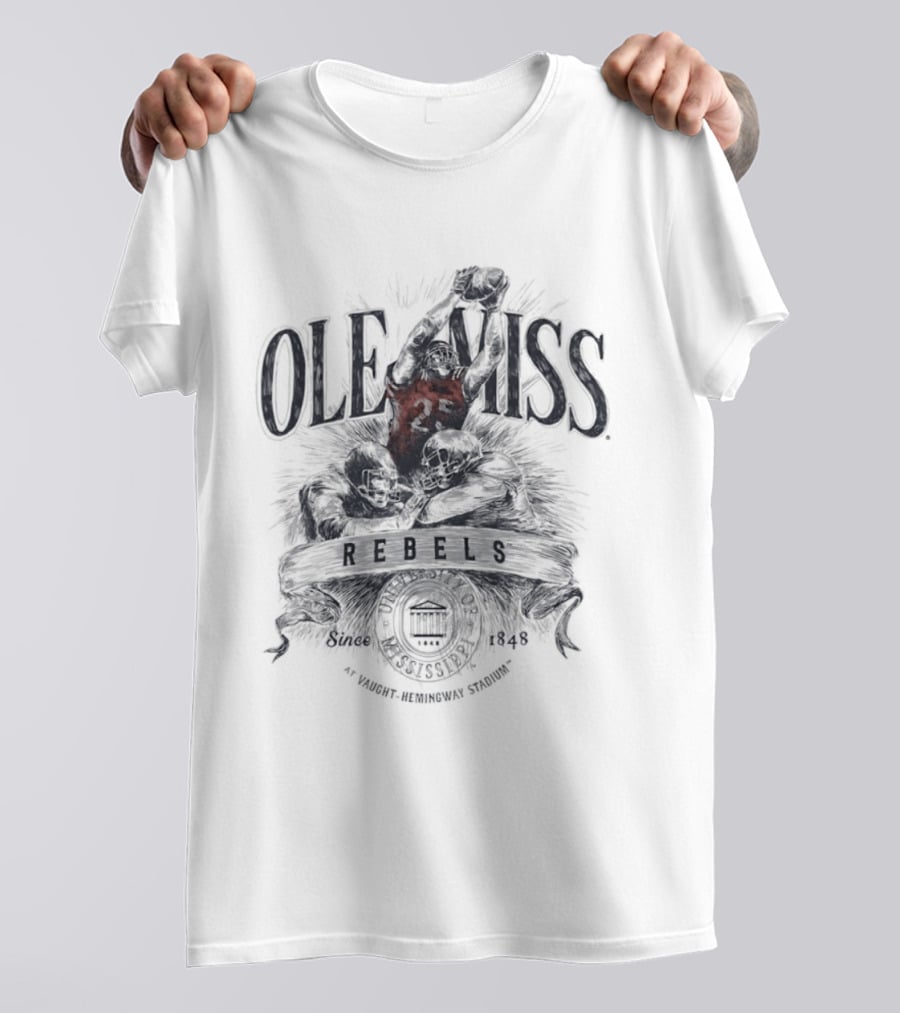 Ole Miss Rebels 1848 Gridiron Hero Vaught Hemingway Stadium T-Shirt