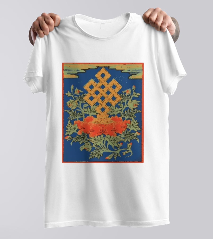 Srivatsa Endless Knot Floral Design Buddhist Symbol With Blossoms T-Shirt