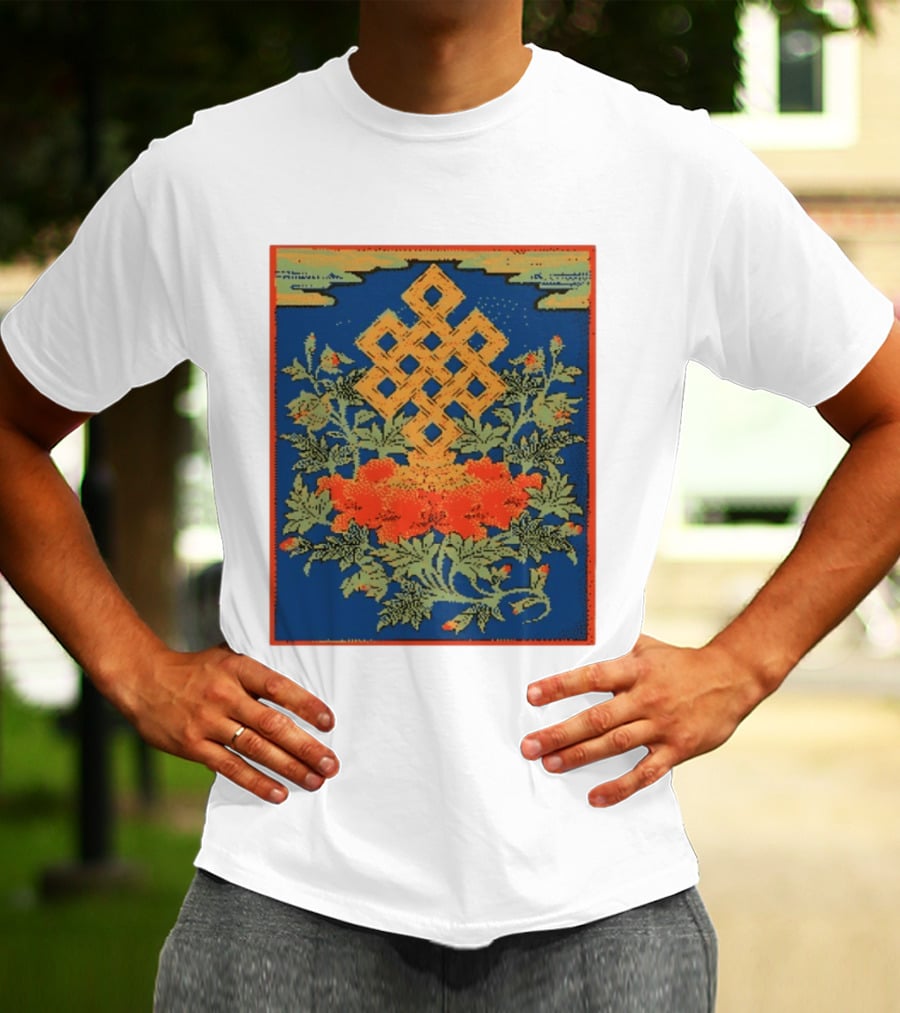 Srivatsa Endless Knot Floral Design Buddhist Symbol With Blossoms T-Shirt