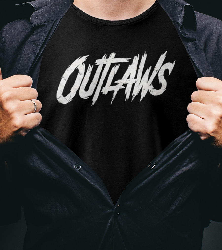 Cowboys Outlaws Text Bold White Brushstroke T-Shirt