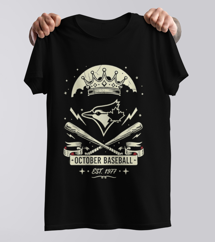 Toronto Blue Jays October Baseball 1977 Established Vintage Moon Bat Cross Canada Leaf T-Shirt