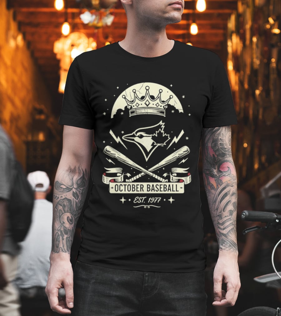 Toronto Blue Jays October Baseball 1977 Established Vintage Moon Bat Cross Canada Leaf T-Shirt