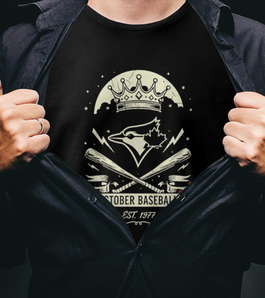 Toronto Blue Jays October Baseball 1977 Established Vintage Moon Bat Cross Canada Leaf T-Shirt