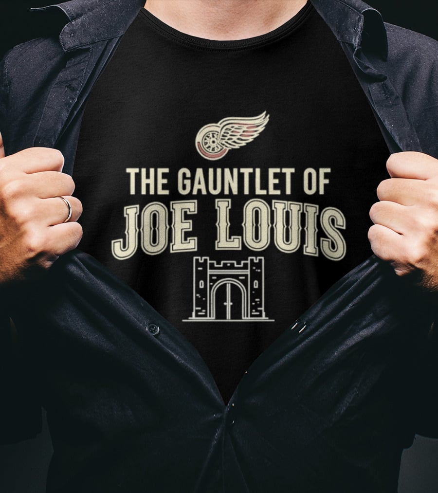 The Gauntlet Of Joe Louis Detroit Red Wings Winged Wheel Archway T-Shirt
