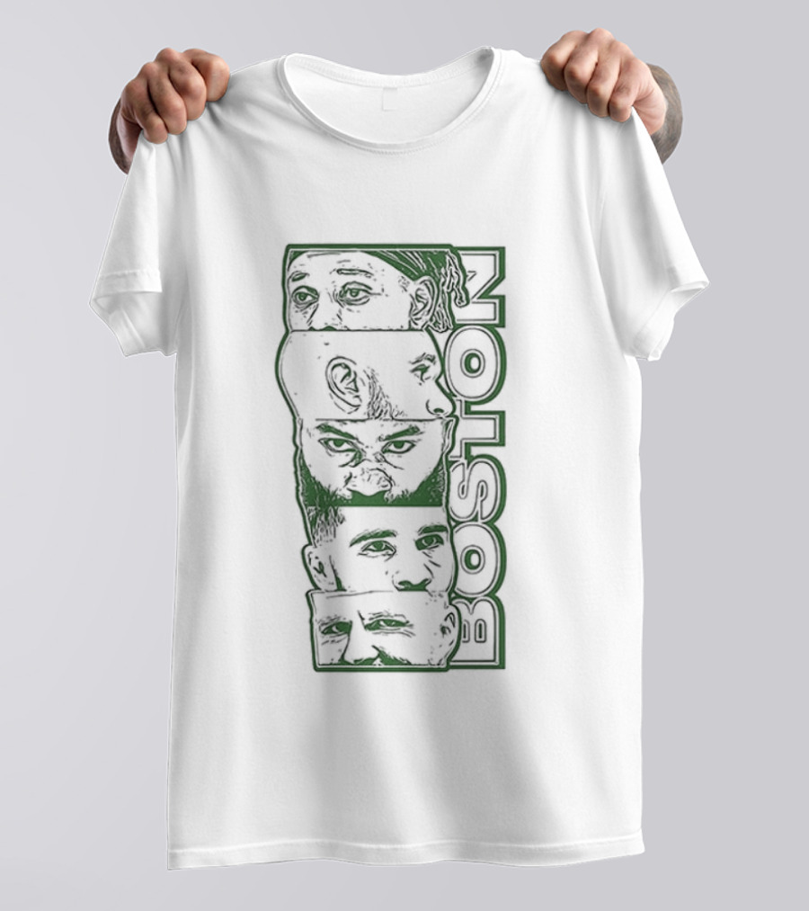 Boston Celtics Starting Five Tatum White Brown Porzingis Holiday T-Shirt