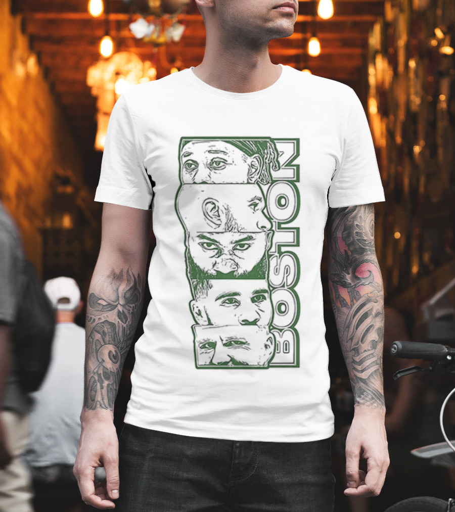 Boston Celtics Starting Five Tatum White Brown Porzingis Holiday T-Shirt