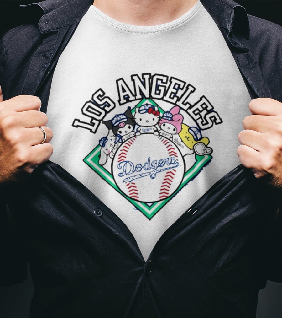 Los Angeles Dodgers Hello Kitty Friends Night Characters T-Shirt