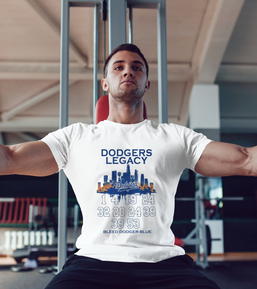Dodgers Legacy 1 4 19 24 32 20 24 39 39 53 Bleed Dodger Blue Skyline Dodgers T-Shirt