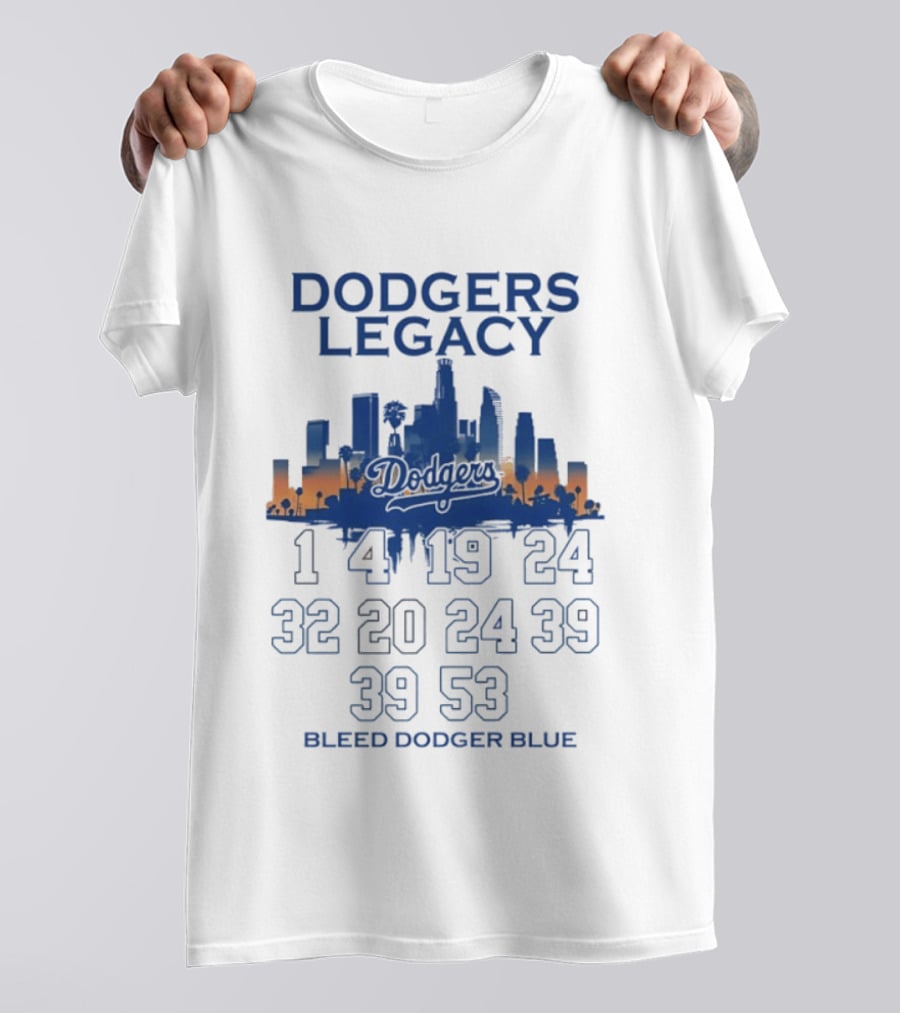 Dodgers Legacy 1 4 19 24 32 20 24 39 39 53 Bleed Dodger Blue Skyline Dodgers T-Shirt