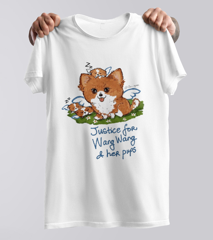 Justice For Wang Wang And Her Pups Cute Illustrated Memorial T-Shirt