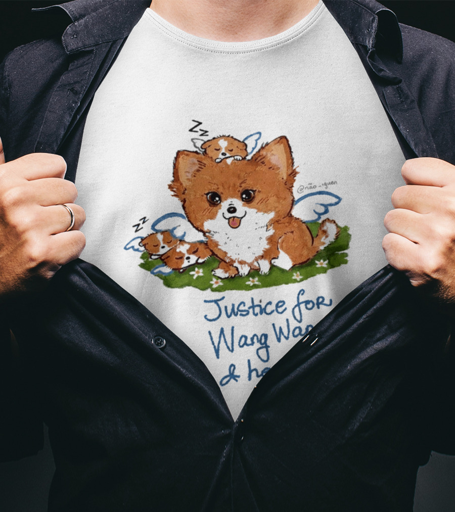 Justice For Wang Wang And Her Pups Cute Illustrated Memorial T-Shirt