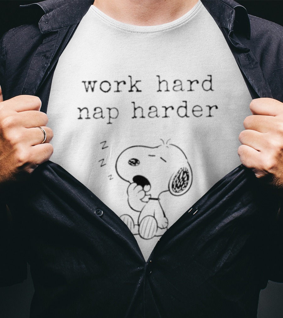 Snoopy Work Hard Nap Harder Peanuts Charlie Brown Zzz T-Shirt