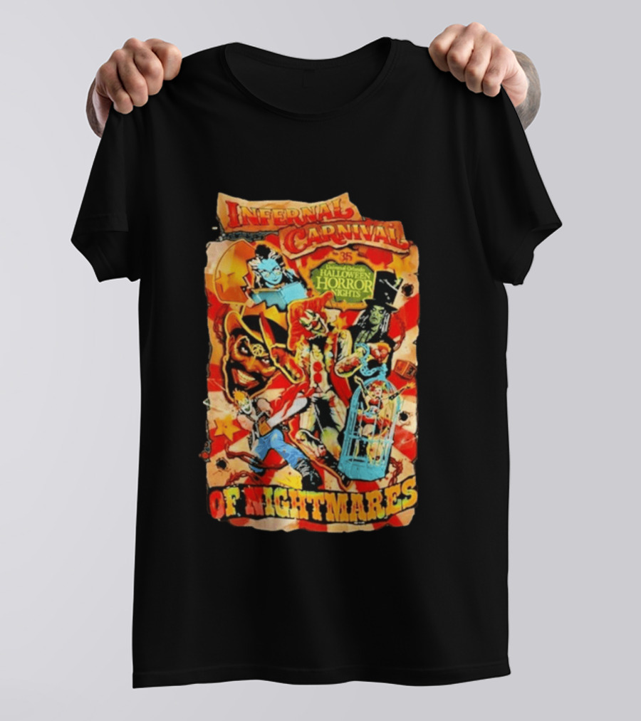 Infernal Carnival Of Nightmares Universal Orlando Halloween Horror Nights 35 Spooky Clown And Ghostly Characters T-Shirt