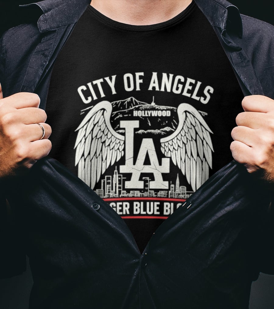 City Of Angels LA Hollywood Dodger Blue Blood Wings Skyline T-Shirt