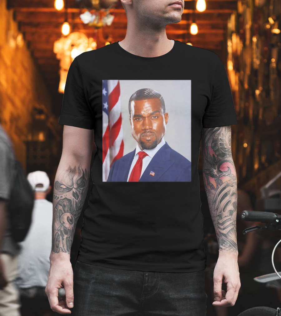 Kanye West Ye Political Portrait American Flag Suit And Tie T-Shirt