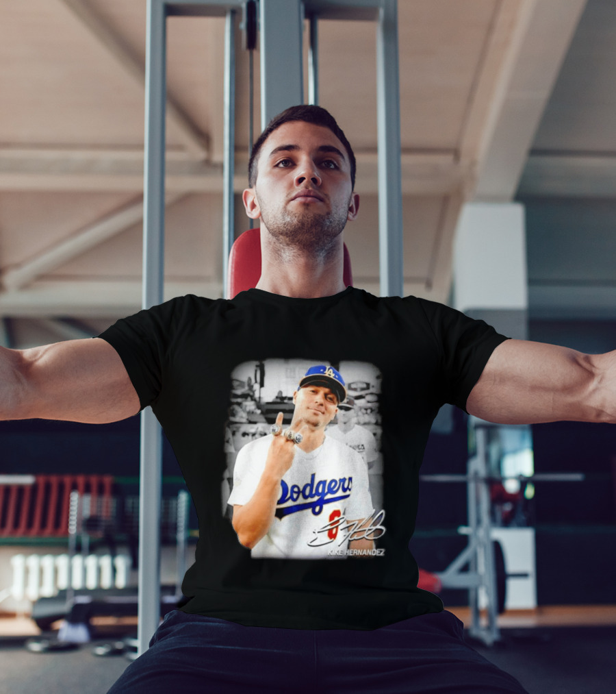 Kike Hernandez Los Angeles Dodgers MLB Number 14 Autographed Photo T-Shirt