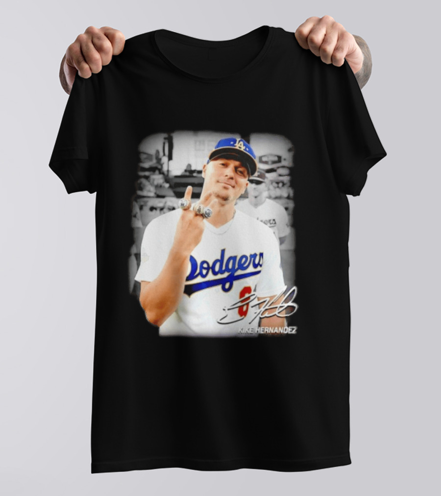 Kike Hernandez Los Angeles Dodgers MLB Number 14 Autographed Photo T-Shirt