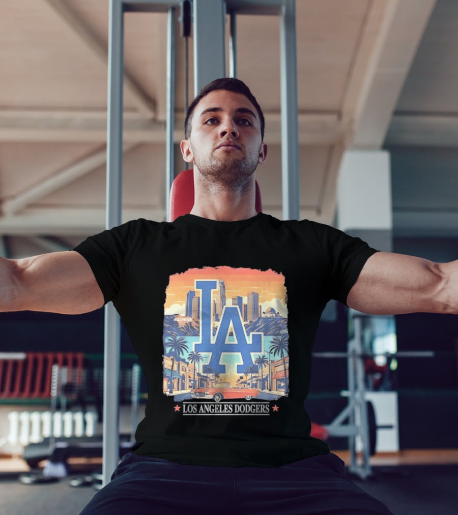 Los Angeles Dodgers LA Hollywood Skyline Classic Car T-Shirt