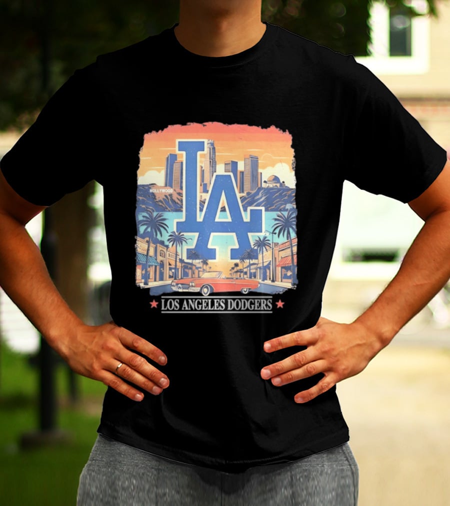 Los Angeles Dodgers LA Hollywood Skyline Classic Car T-Shirt
