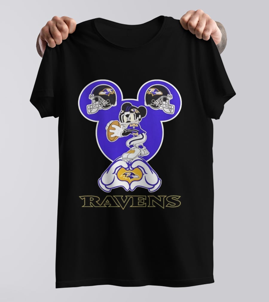 Mickey Mouse Baltimore Ravens Football Love Ravens Helmets T-Shirt
