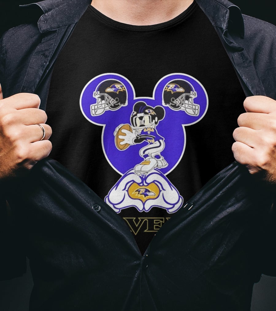Mickey Mouse Baltimore Ravens Football Love Ravens Helmets T-Shirt