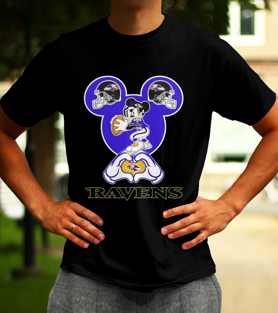 Mickey Mouse Baltimore Ravens Football Love Ravens Helmets T-Shirt