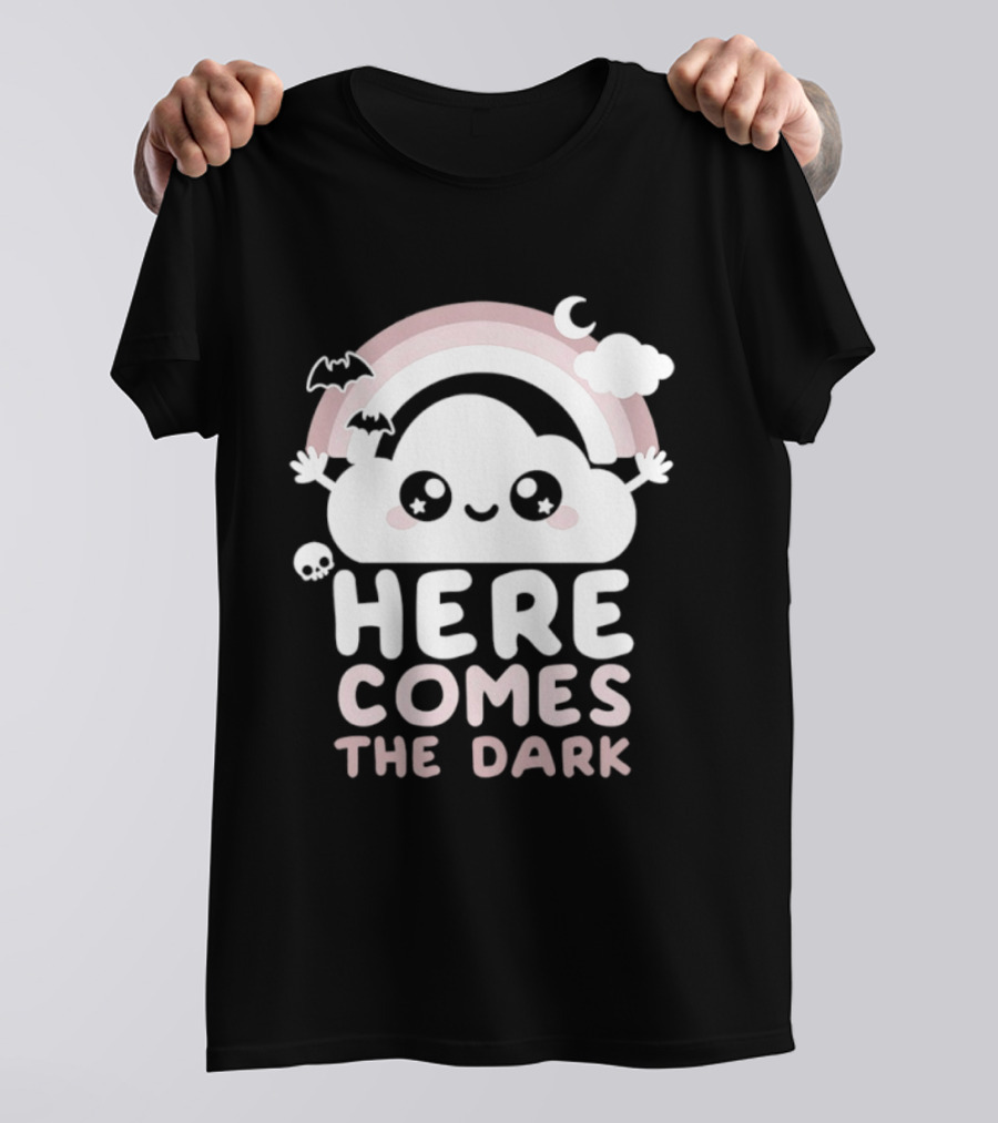 Here Comes The Dark Cute Cloud Rainbow Bats Moon And Stars T-Shirt