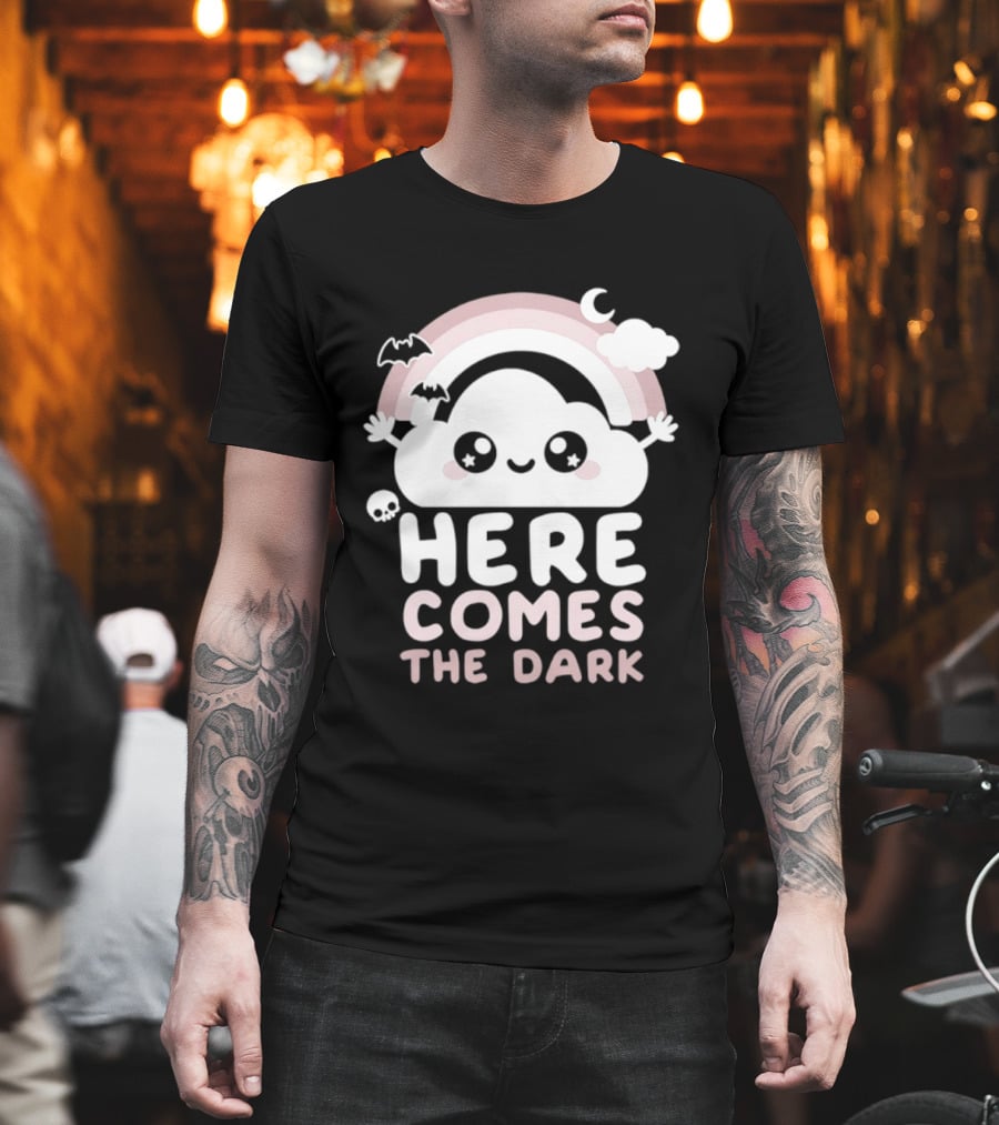 Here Comes The Dark Cute Cloud Rainbow Bats Moon And Stars T-Shirt