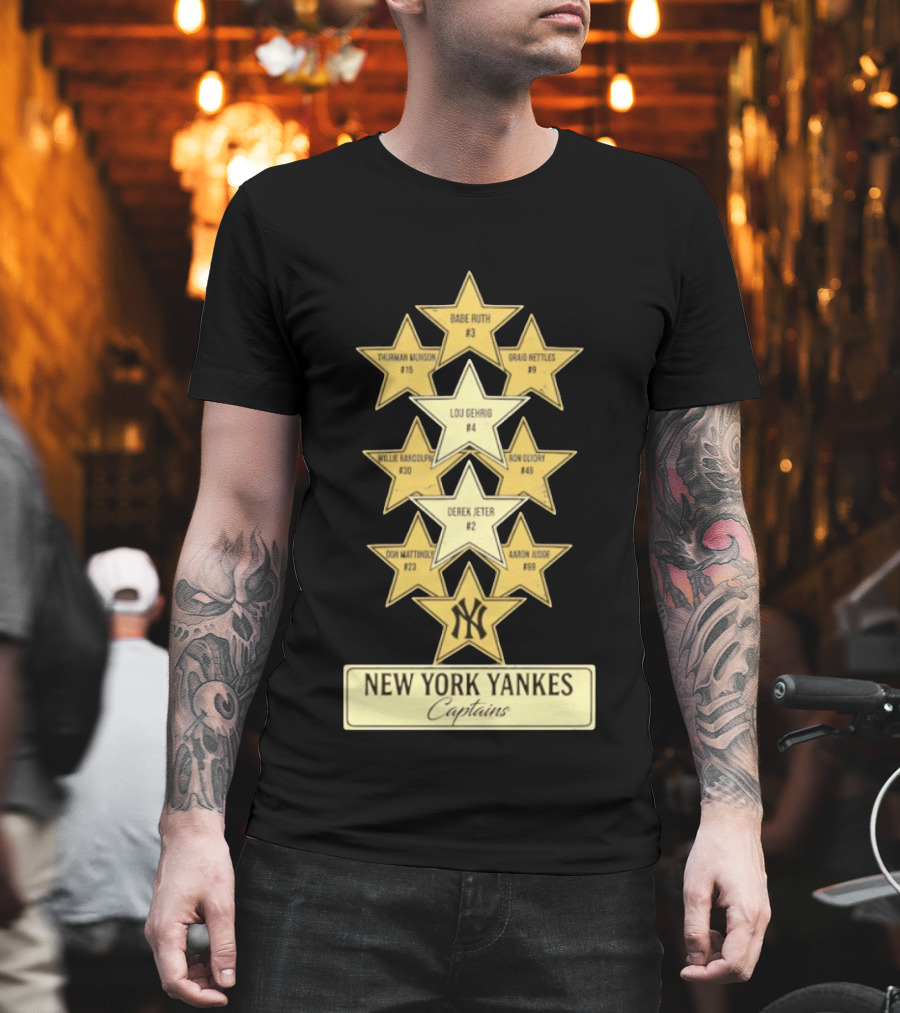 New York Yankees Captains Babe Ruth Lou Gehrig Derek Jeter Thurman Munson Graig Nettles Willie Randolph Ron Guidry Don Mattingly Aaron Judge T-Shirt