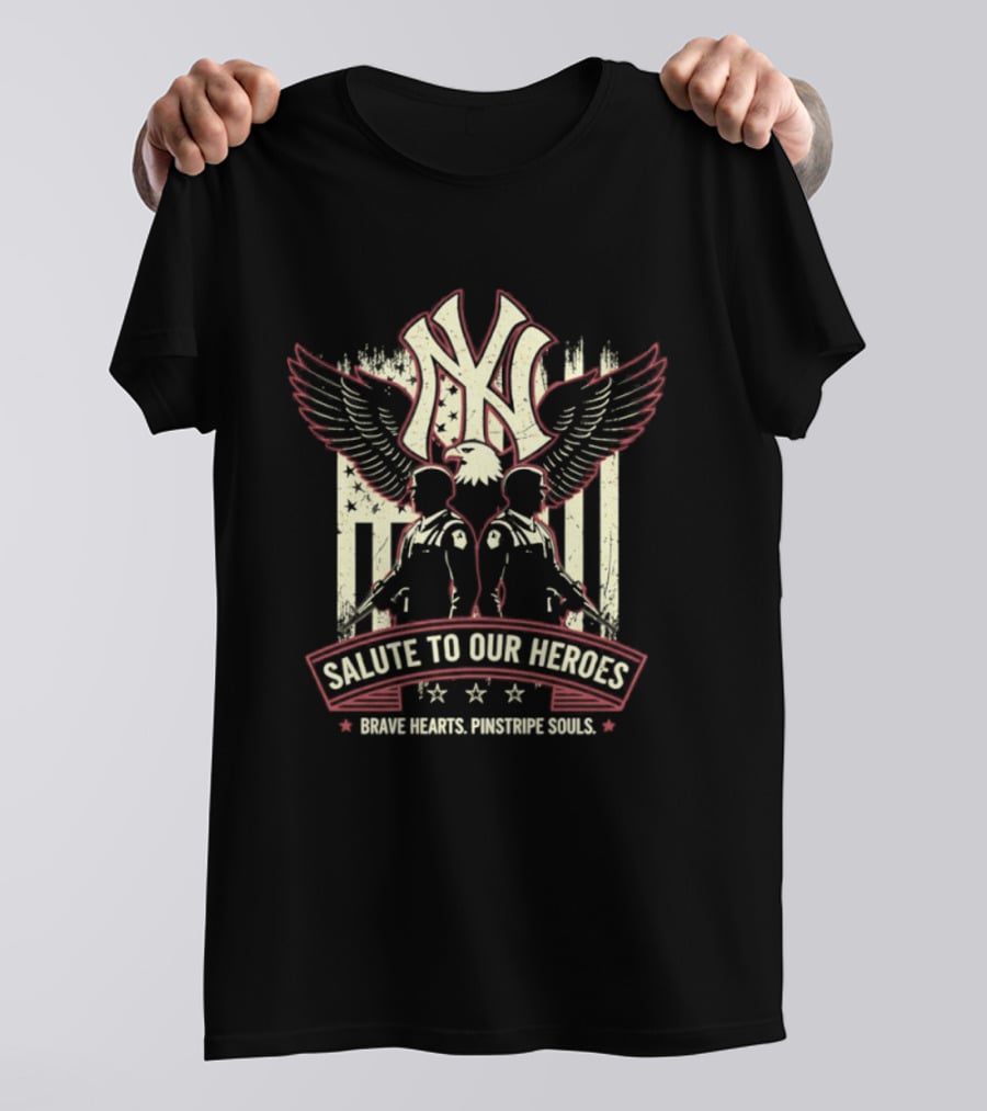 NY Yankees Salute To Our Heroes Brave Hearts Pinstripe Souls T-Shirt