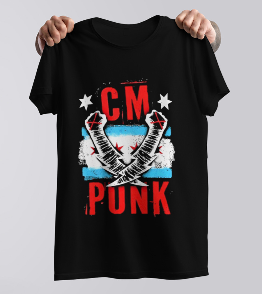 CM Punk Chicago Flag Lightning Bolt Fist WWE Stars T-Shirt