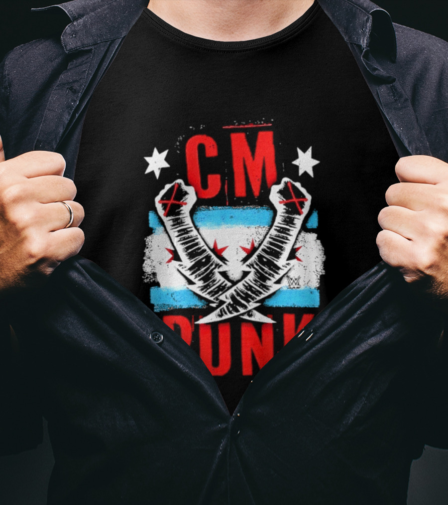 CM Punk Chicago Flag Lightning Bolt Fist WWE Stars T-Shirt