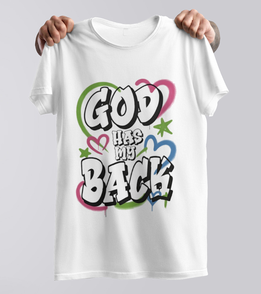 God Has My Back Faith Inspirational Religious Hearts Stars T-Shirt