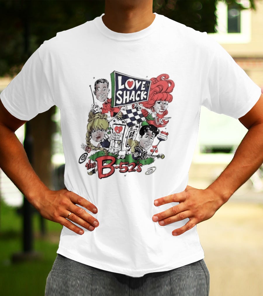 The B 52's Love Shack Cartoon Artwork Featuring Band Members T-Shirt