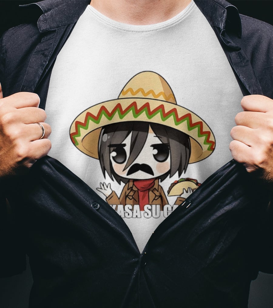 Mikasa Su Casa Funny Anime Taco Sombrero Mikasa Ackerman T-Shirt