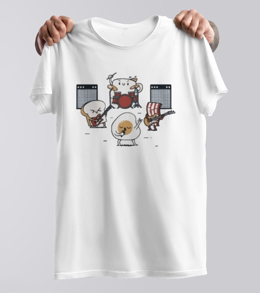 Breakfast Food Band Music Egg Bacon Toast Drumming And Guitar T-Shirt