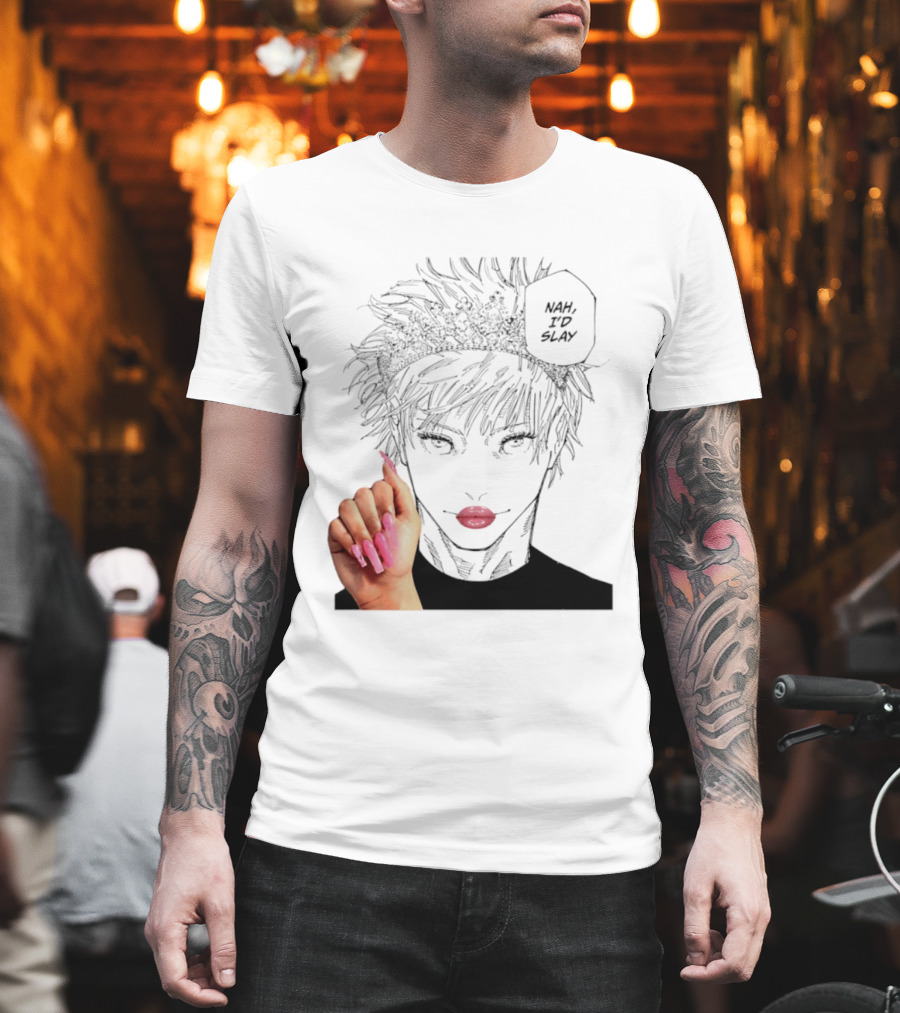 Nah I'd Slay Gojo Manga Character With Pink Lips And Nails T-Shirt