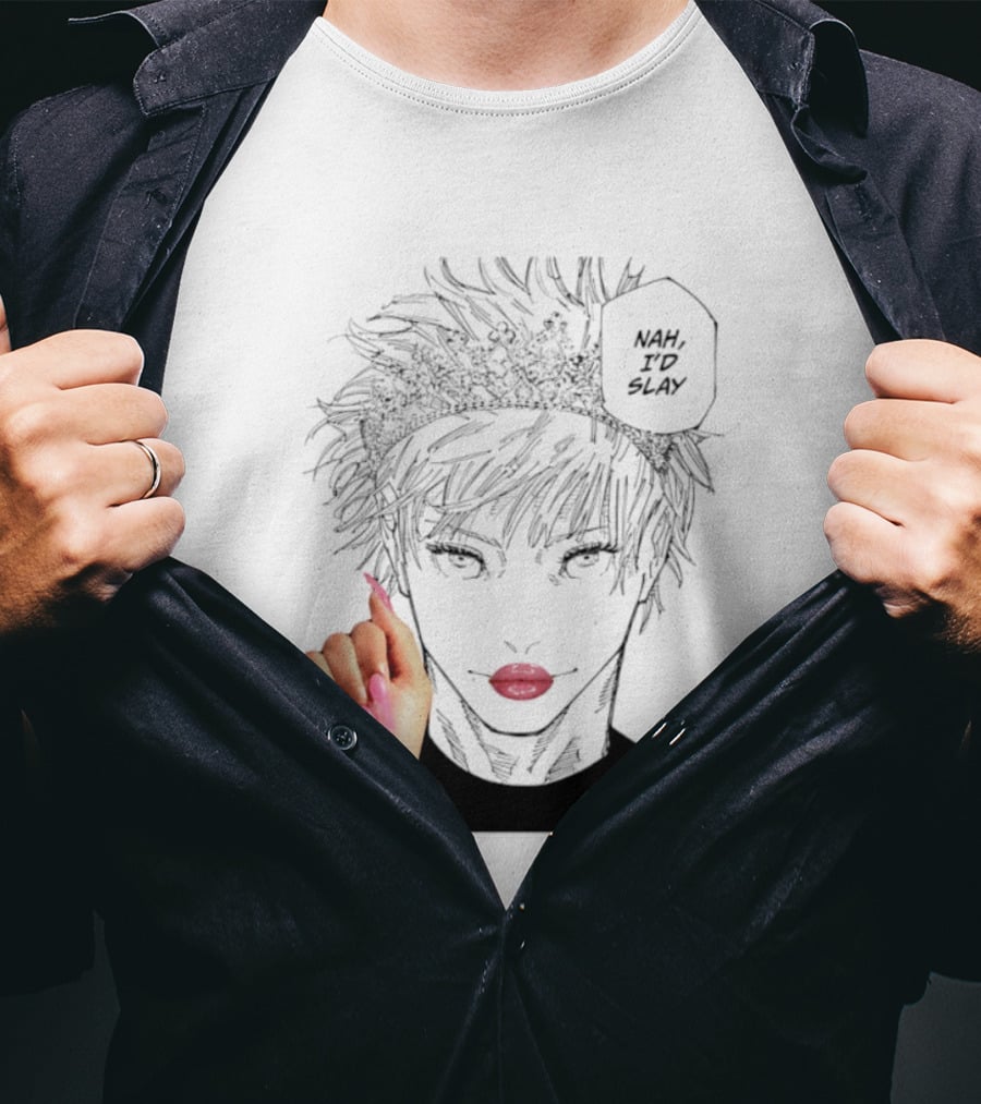 Nah I'd Slay Gojo Manga Character With Pink Lips And Nails T-Shirt